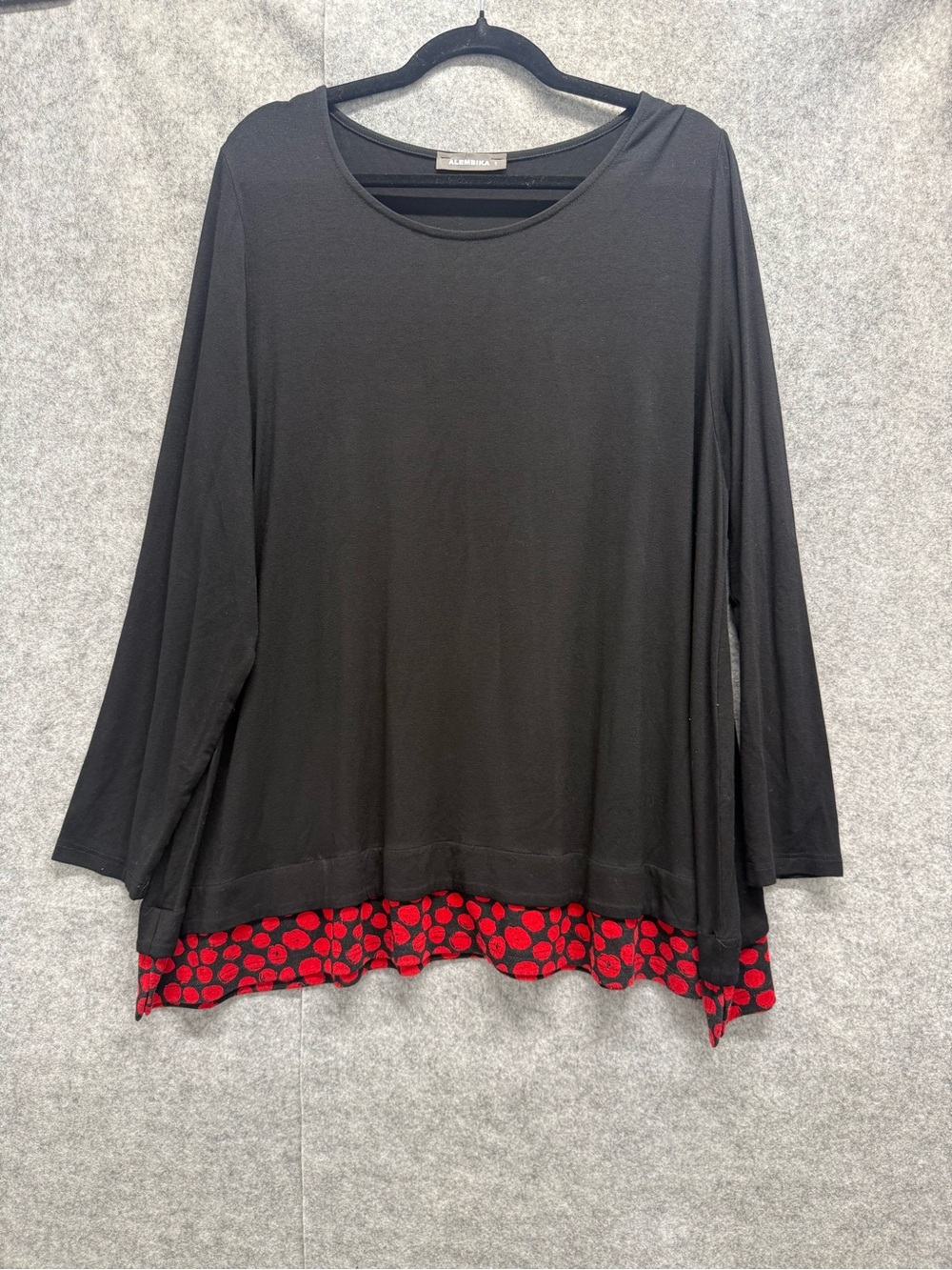 Alembika Black Long-Sleeve Top with Red Polka-Dot Hem - Womens 5 - Quiet Luxury